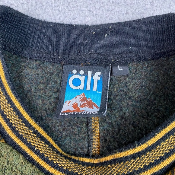 VTG Alf Kuhl Sweater Men's Size L Green Alfpaca Fleece Sweater Crewneck Pullover - Picture 3 of 10